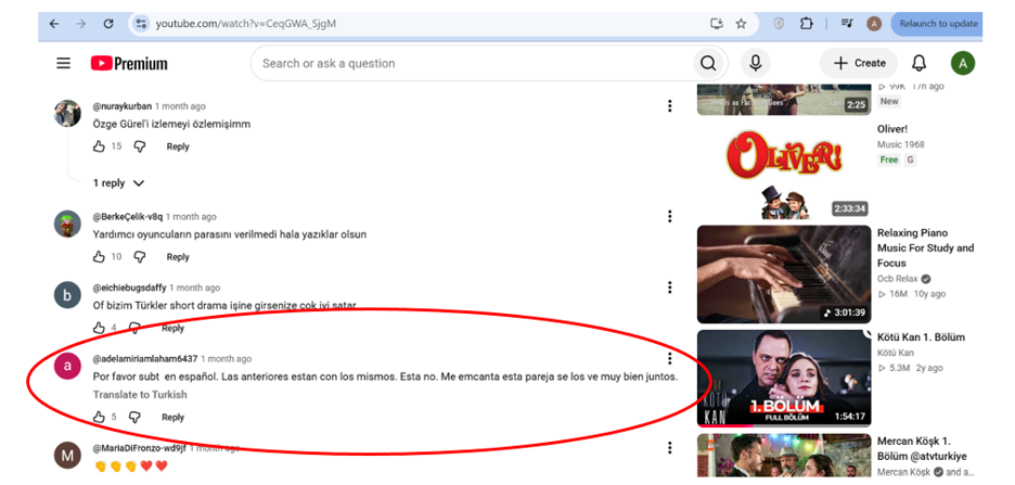 YouTube comment section showing a Spanish-language comment asking for Spanish subtitles for Whisper of Origins.